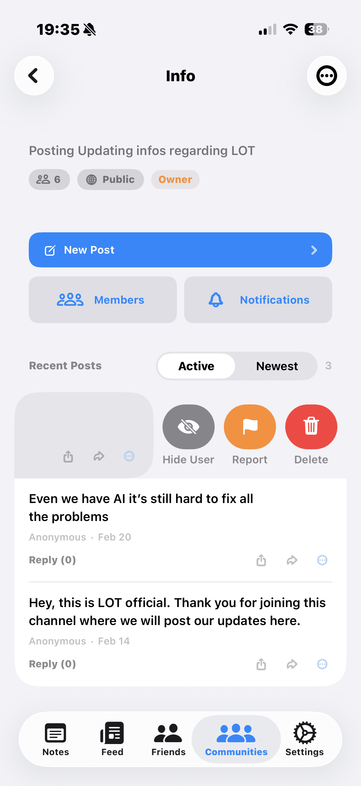 Communities screenshot in LOT